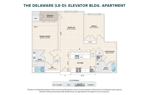 Floor plan for 2 beds, 2 baths, 1216 sqft